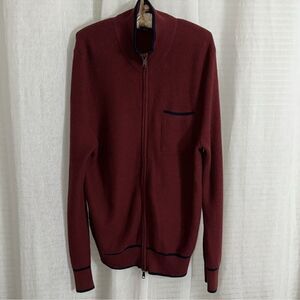 Banana Republic x Mad Men L Burgundy Navy Knit Full Zip Cardigan Sweater